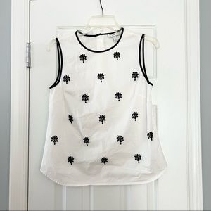 J.Crew black jeweled white tank top with black trim